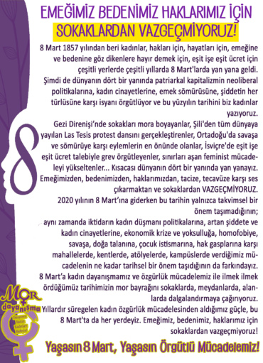 8 mart 2020 Bildiri
