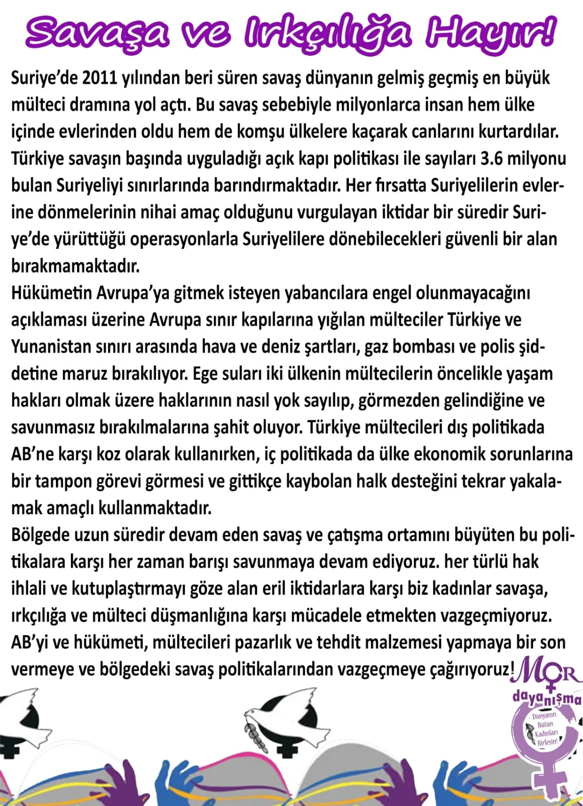 Savaşa ve Irkçılığa Hayır